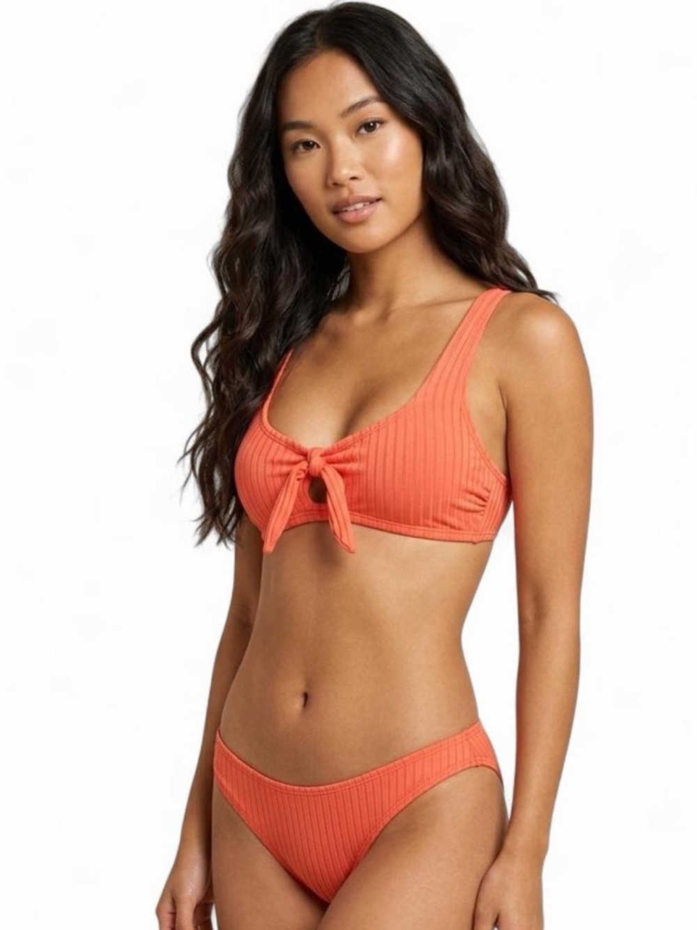 Xhilaration Coral Ribbed Tie-Front Bikini Set